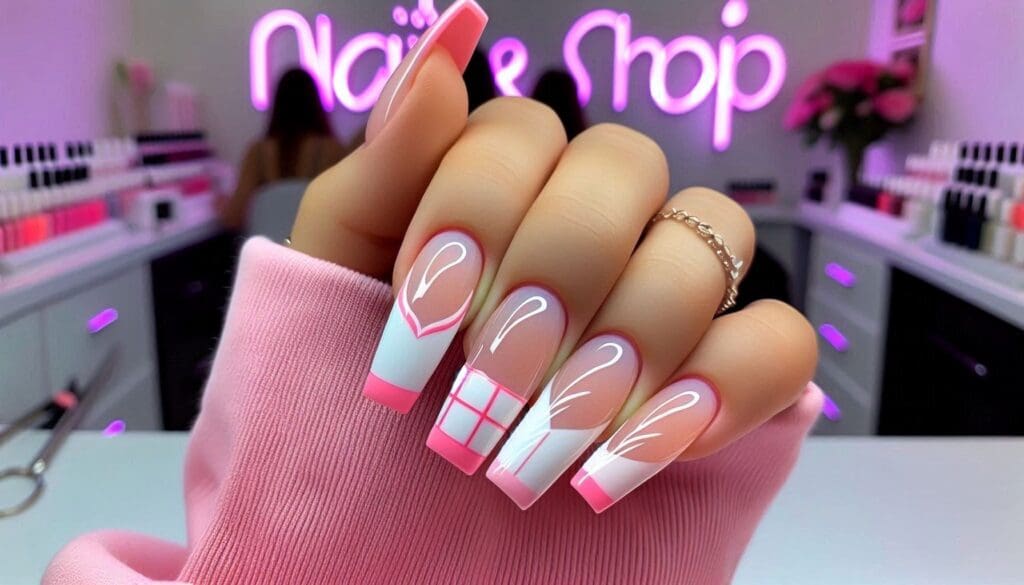 pink and white nail designs