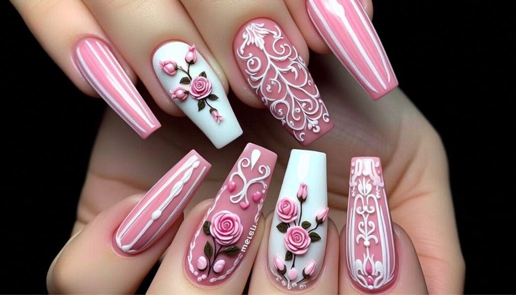 pink and white nail designs