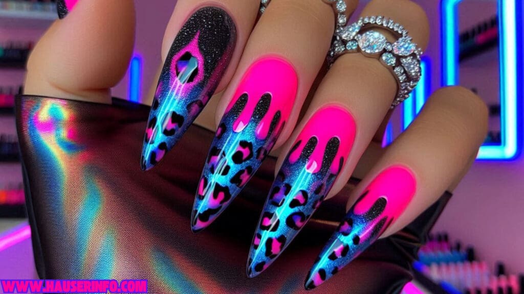 holographic neon leopard nails nhausers