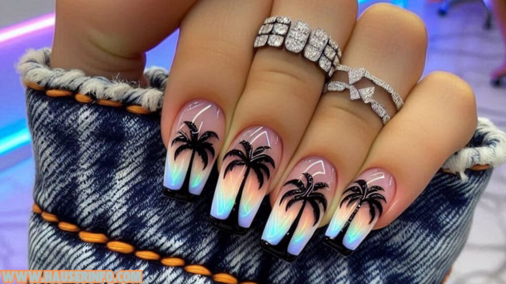 holographic palm tree nails