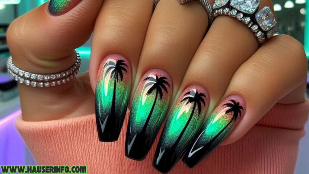 holographic palm tree nails