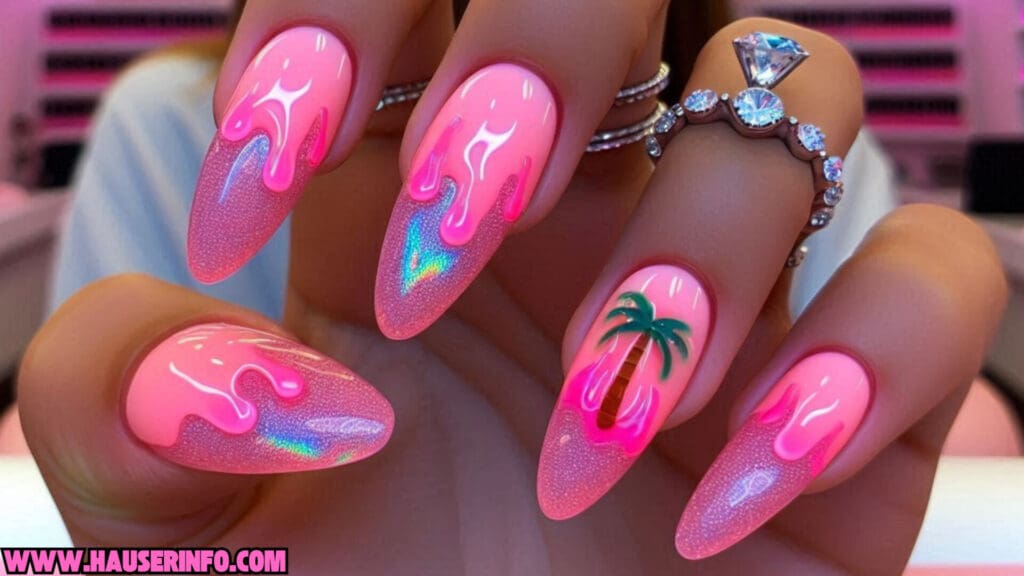 holographic palm tree nails hausers version 