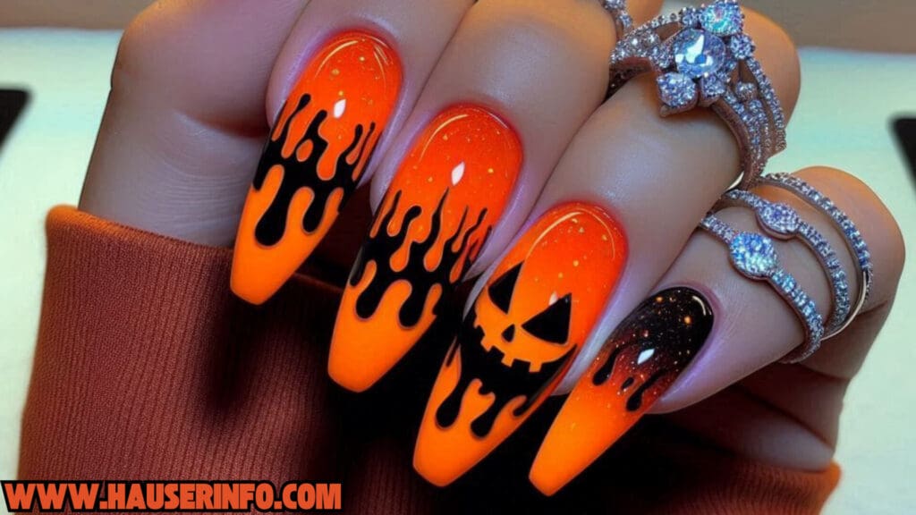 pumpkin lava Spice drip nails