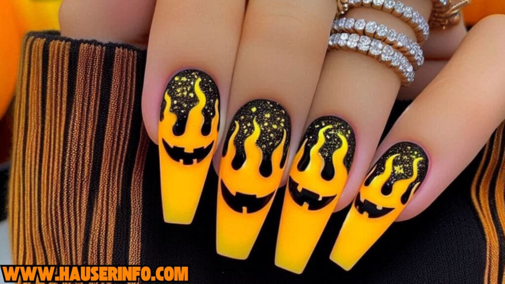 pumpkin lava Spice drip nails