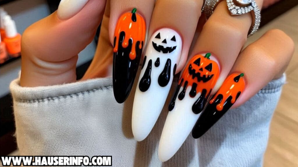 pumpkin lava Spice drip nails