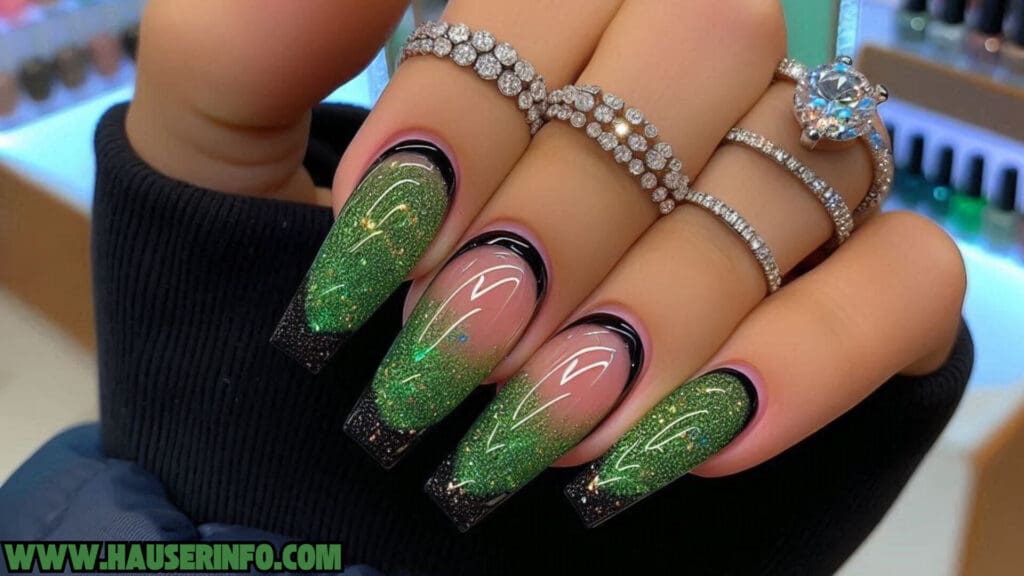 fall french tip glitter ladies nail