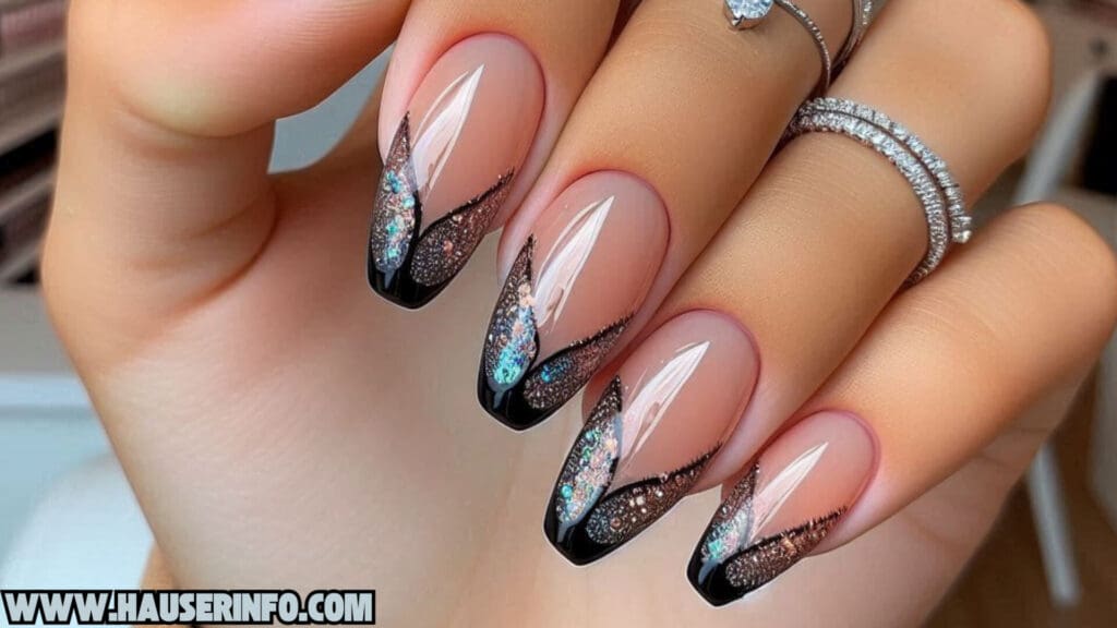 fall french tip glitter ladies nail