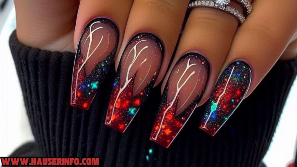 fall french tip glitter ladies nail