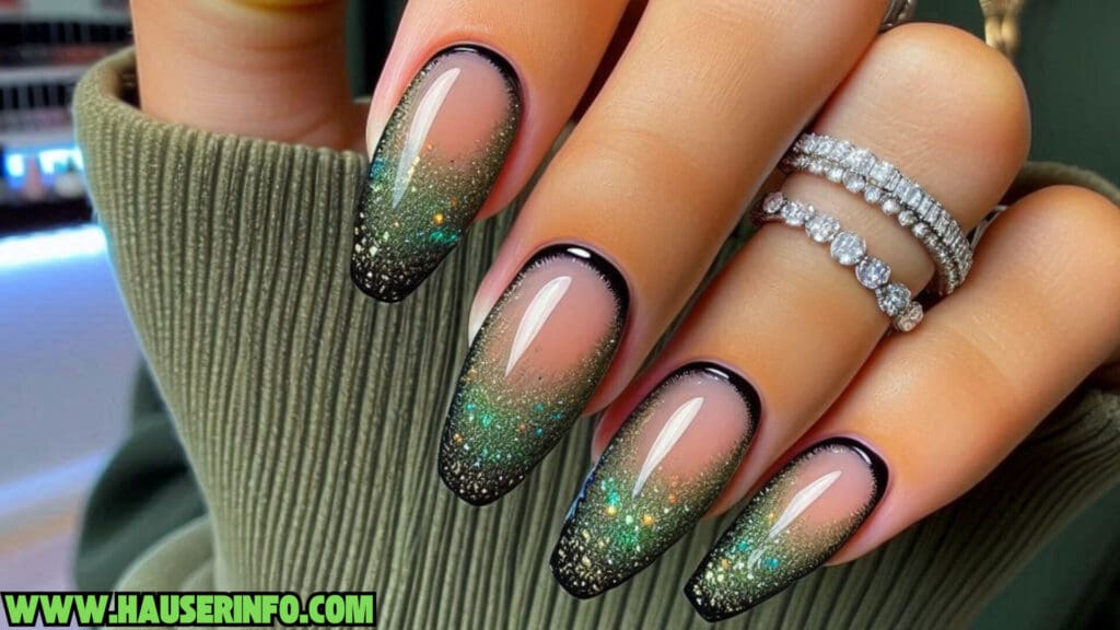 fall french tip glitter ladies nail