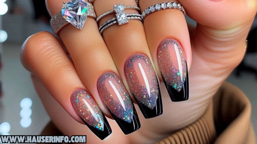 fall french tip glitter ladies nail