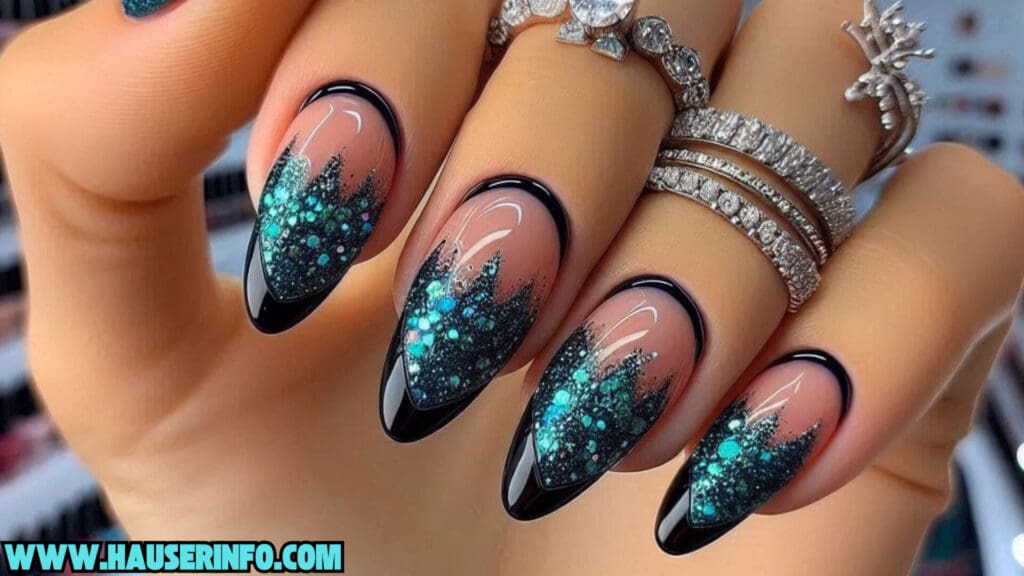 fall french tip glitter ladies nail