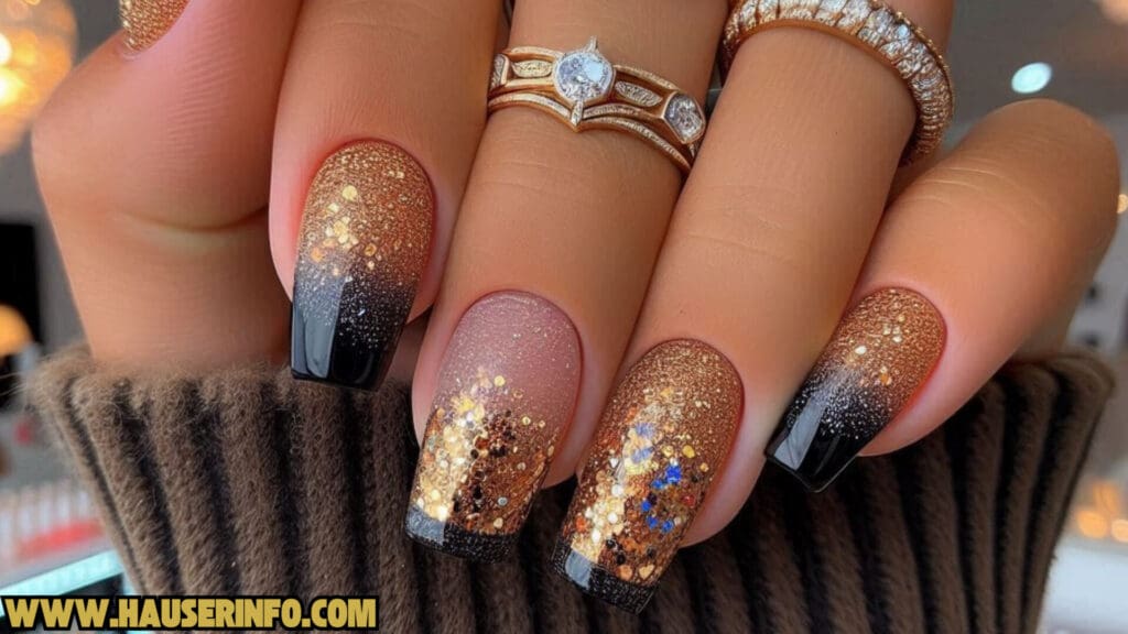 fall french tip glitter ladies nail