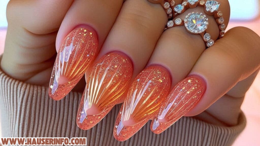 fall shell glitter ladies nails