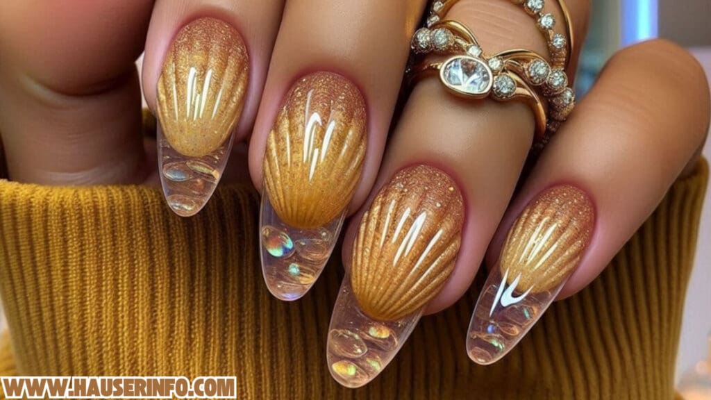 fall shell glitter ladies nails