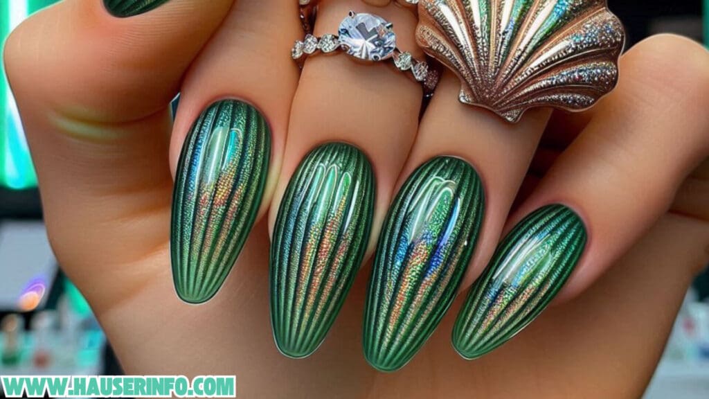 fall shell glitter ladies nails