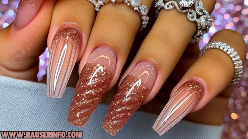 fall shell glitter ladies nails