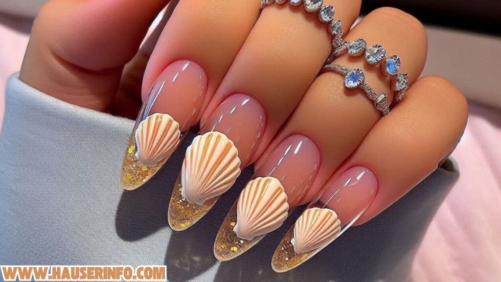 fall shell glitter ladies nails