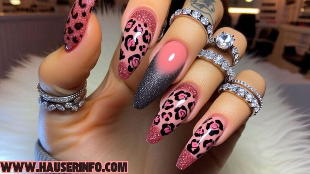 hausers ladies pink leopard winter nails