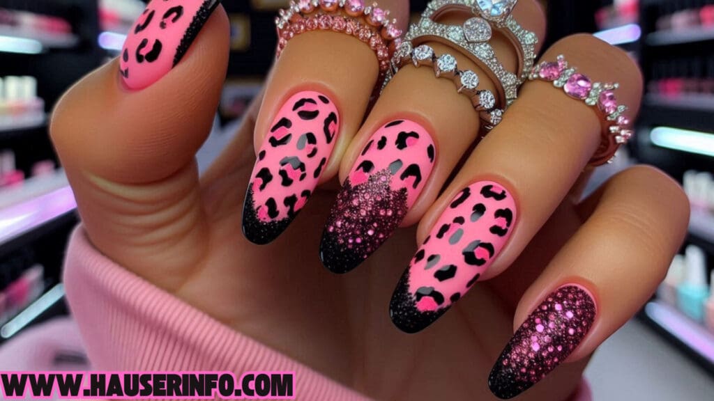 hausers ladies pink leopard winter nails