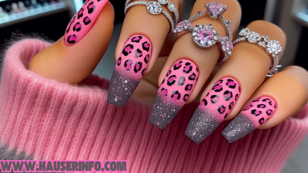 hausers ladies pink leopard winter nails