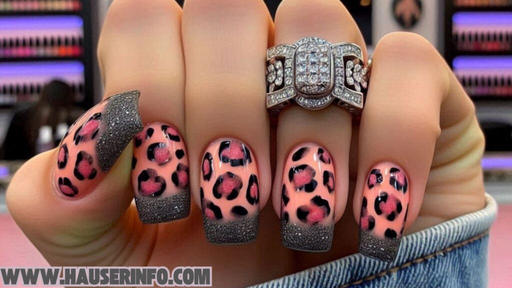 hausers ladies pink leopard winter nails