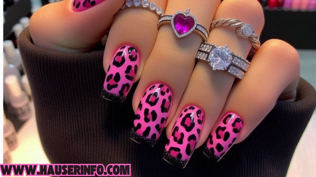 hausers ladies pink leopard winter nails