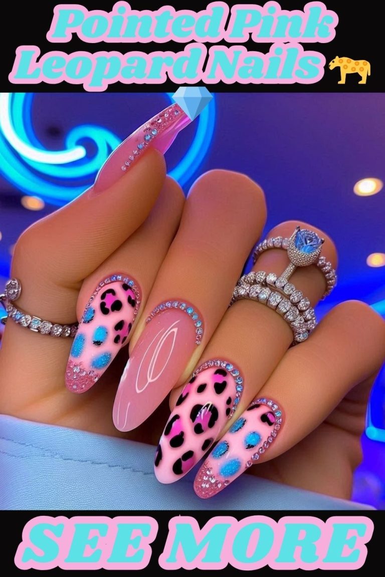 Pointed Pink Leopard Nails 🐆💎 1 25 nail art pins 1 1