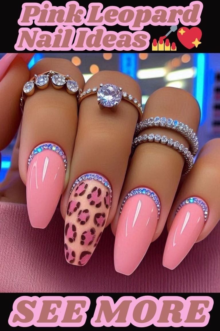 Pink Rhinestone Leopard Nails 💖💎 1 nailsjhhbmghbhjkjm